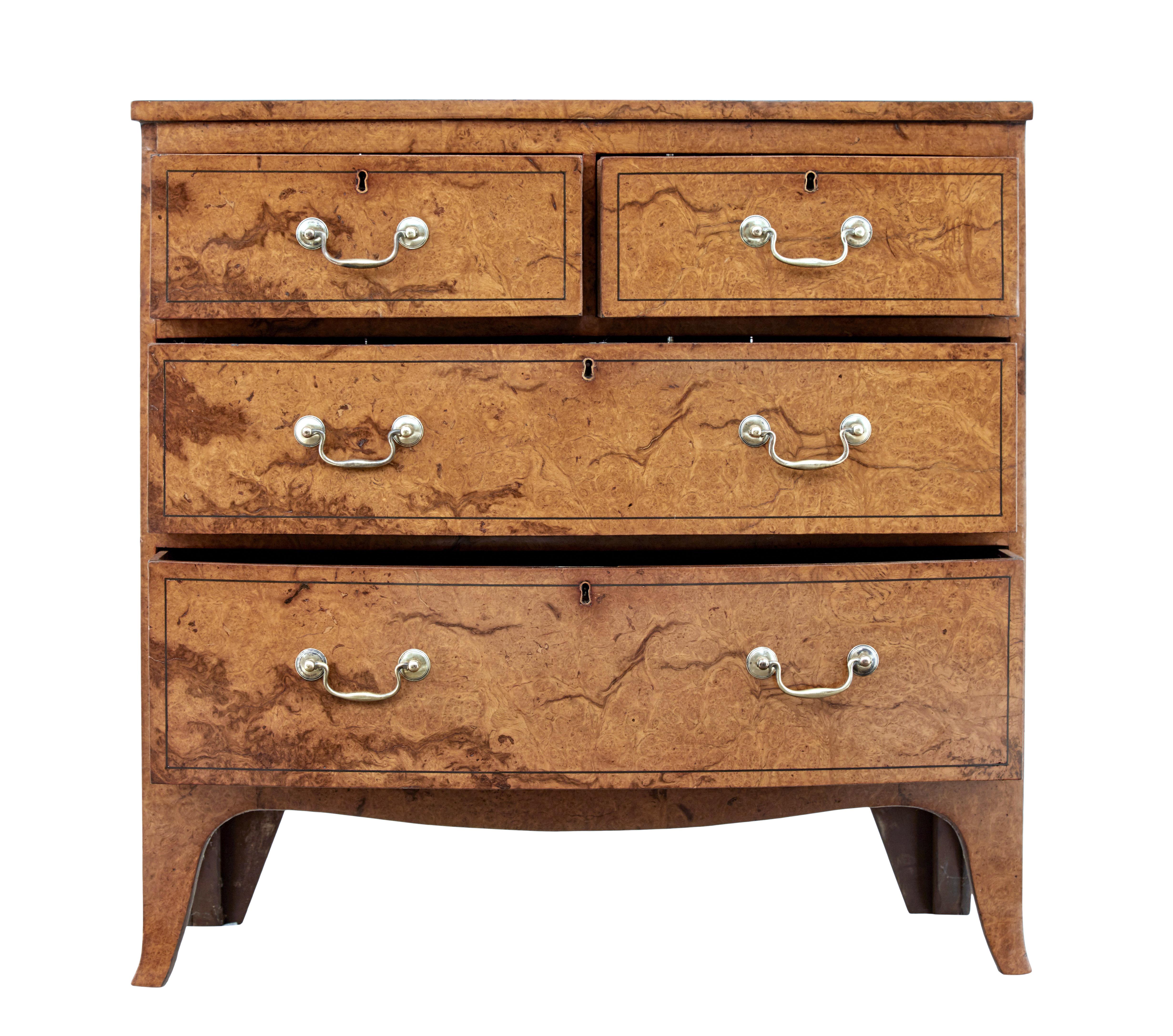 English Burr Walnut Bow Front Chest of Drawers circa 1870 with Bookmatch Veneer For Sale 2