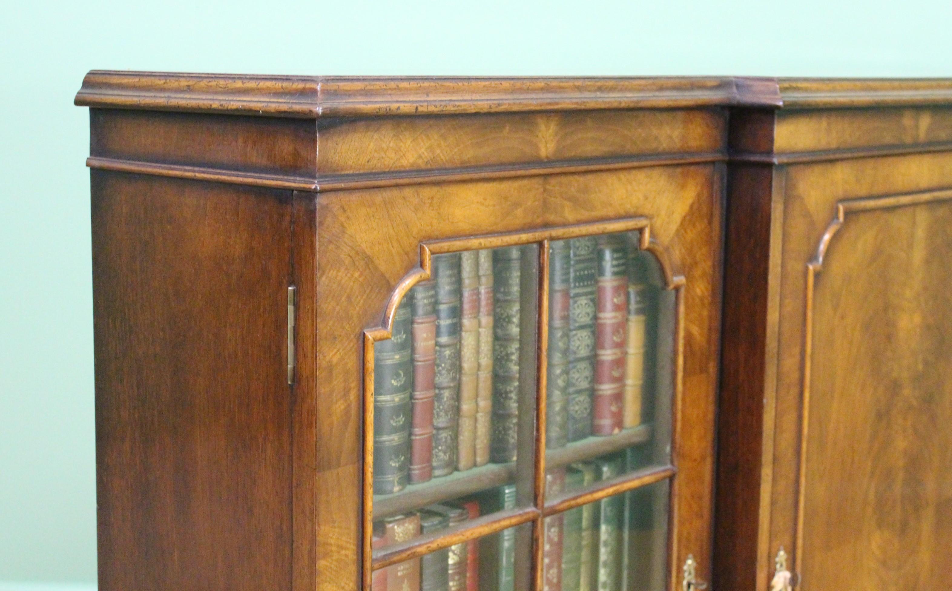 English Burr Walnut Break Front Bookcase For Sale 7