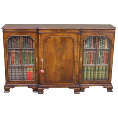 English Burr Walnut Break Front Bookcase