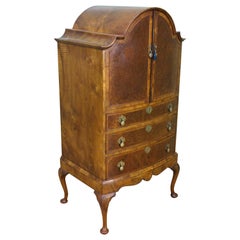 English Burr Walnut Dome Topped Linen Press