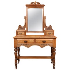 English Burr Walnut Dressing Table Edwardian Mirrored Burl