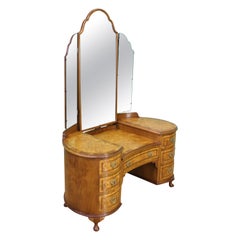 English Burr Walnut Kidney Shaped Dressing Table