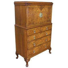 English Burr Walnut Linen Press by Waring and Gillow