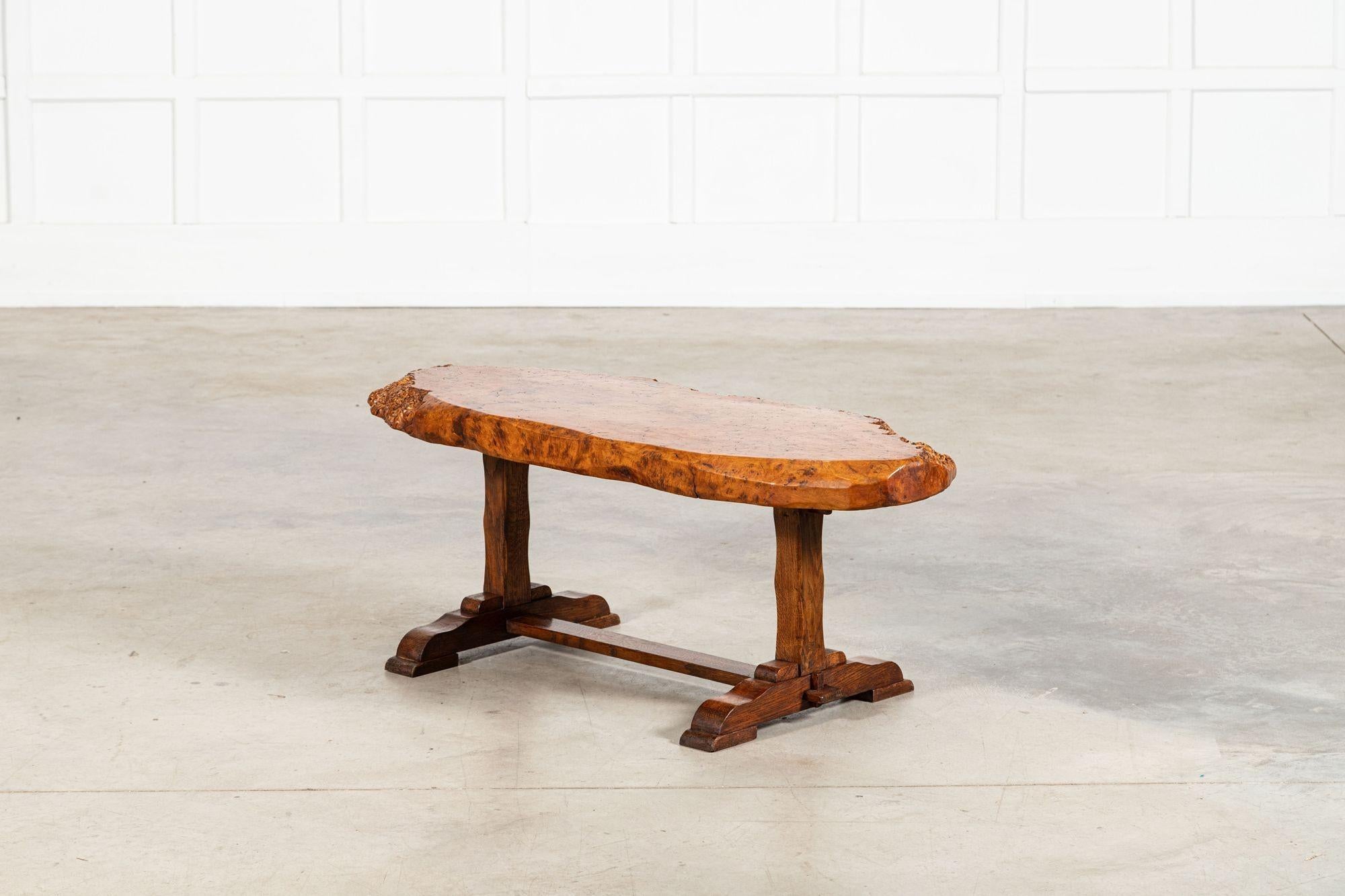 English Burr walnut & Oak Coffee Table In Good Condition For Sale In Staffordshire, GB