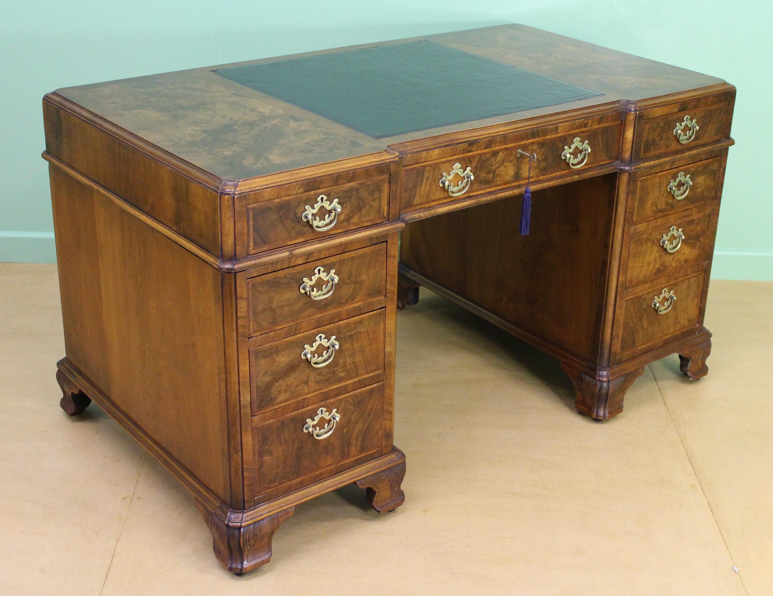 English Burr Walnut Pedestal Desk by Maple & Co. 10