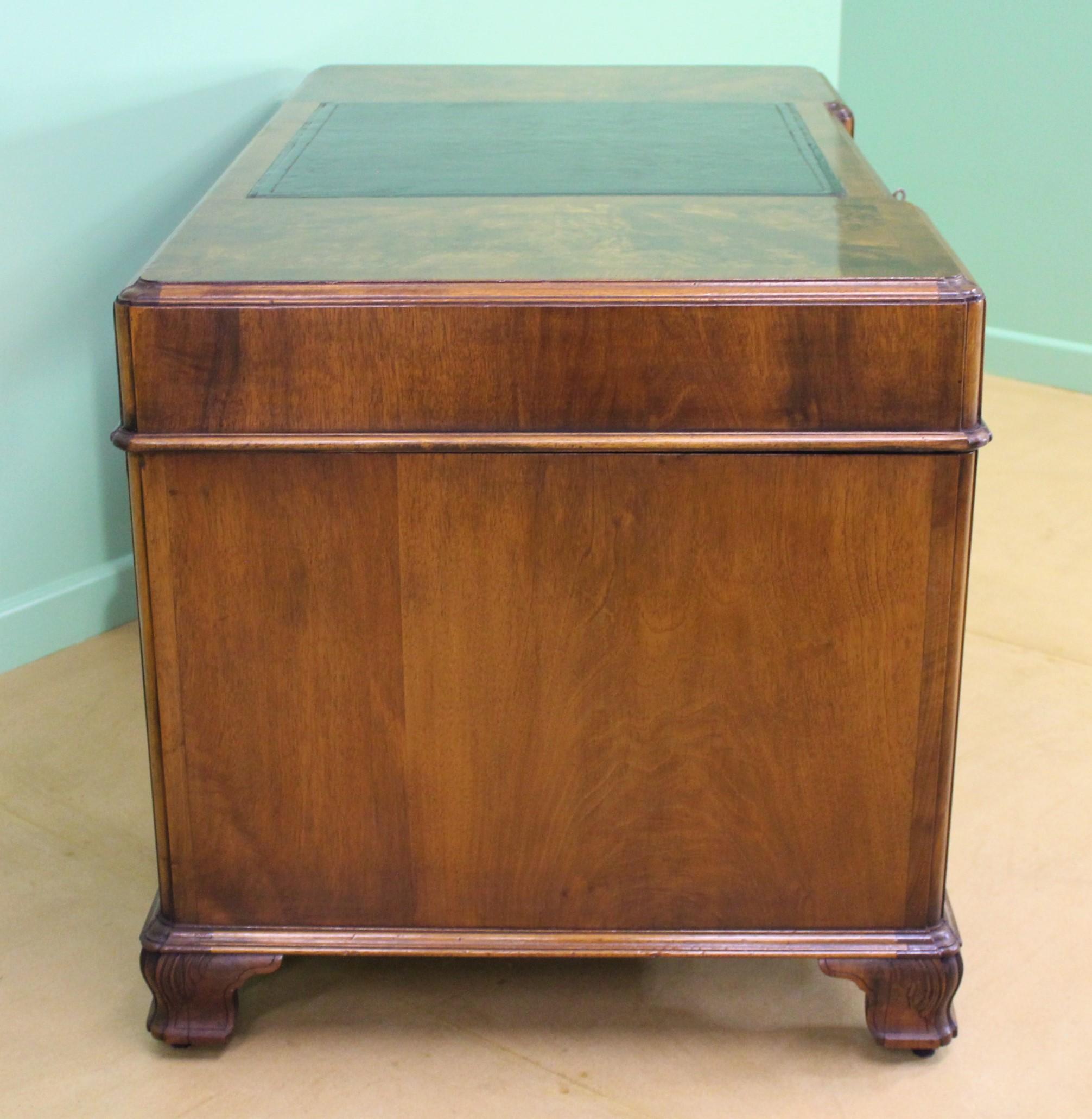 English Burr Walnut Pedestal Desk by Maple & Co. 11