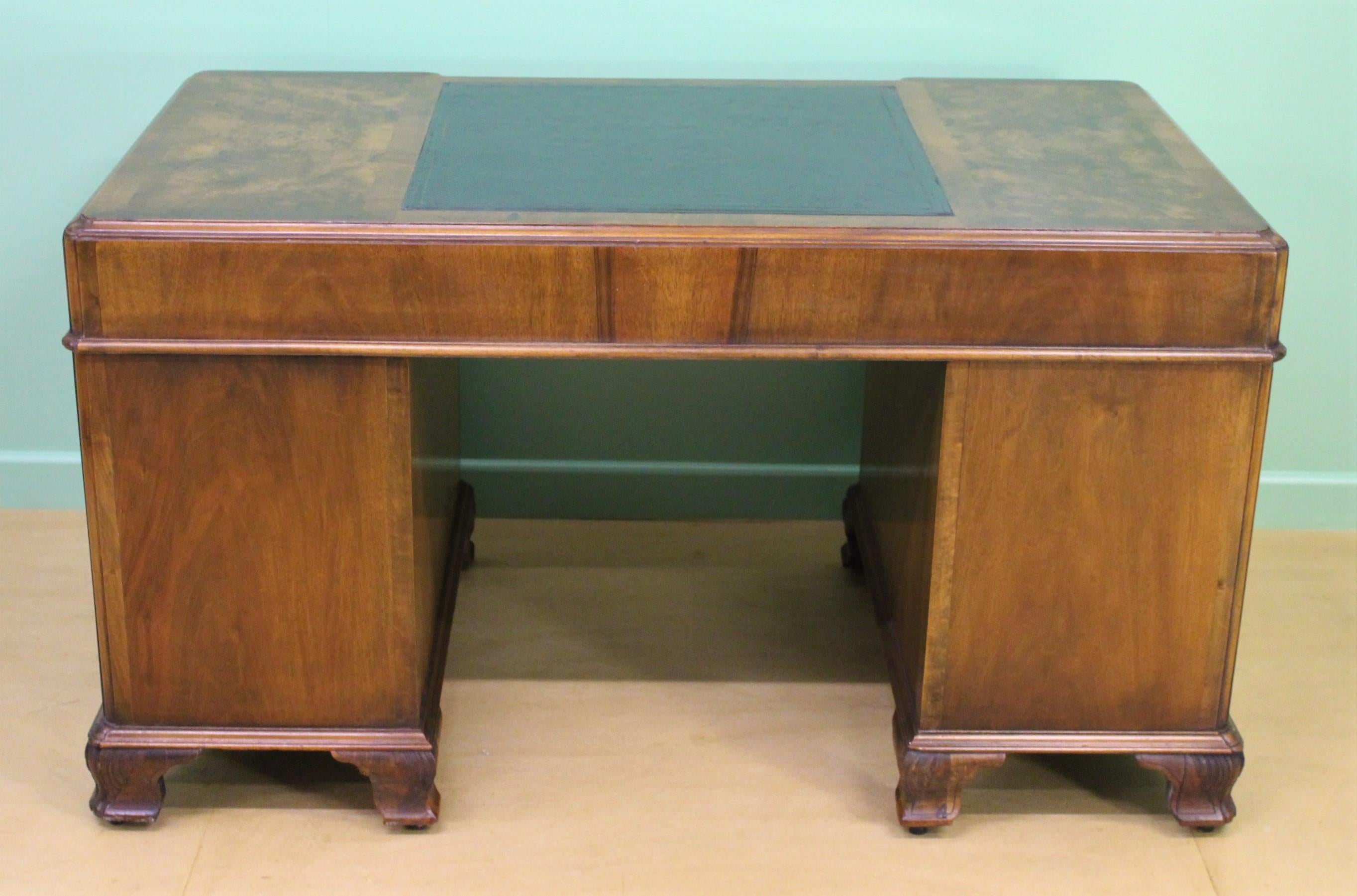 English Burr Walnut Pedestal Desk by Maple & Co. 13