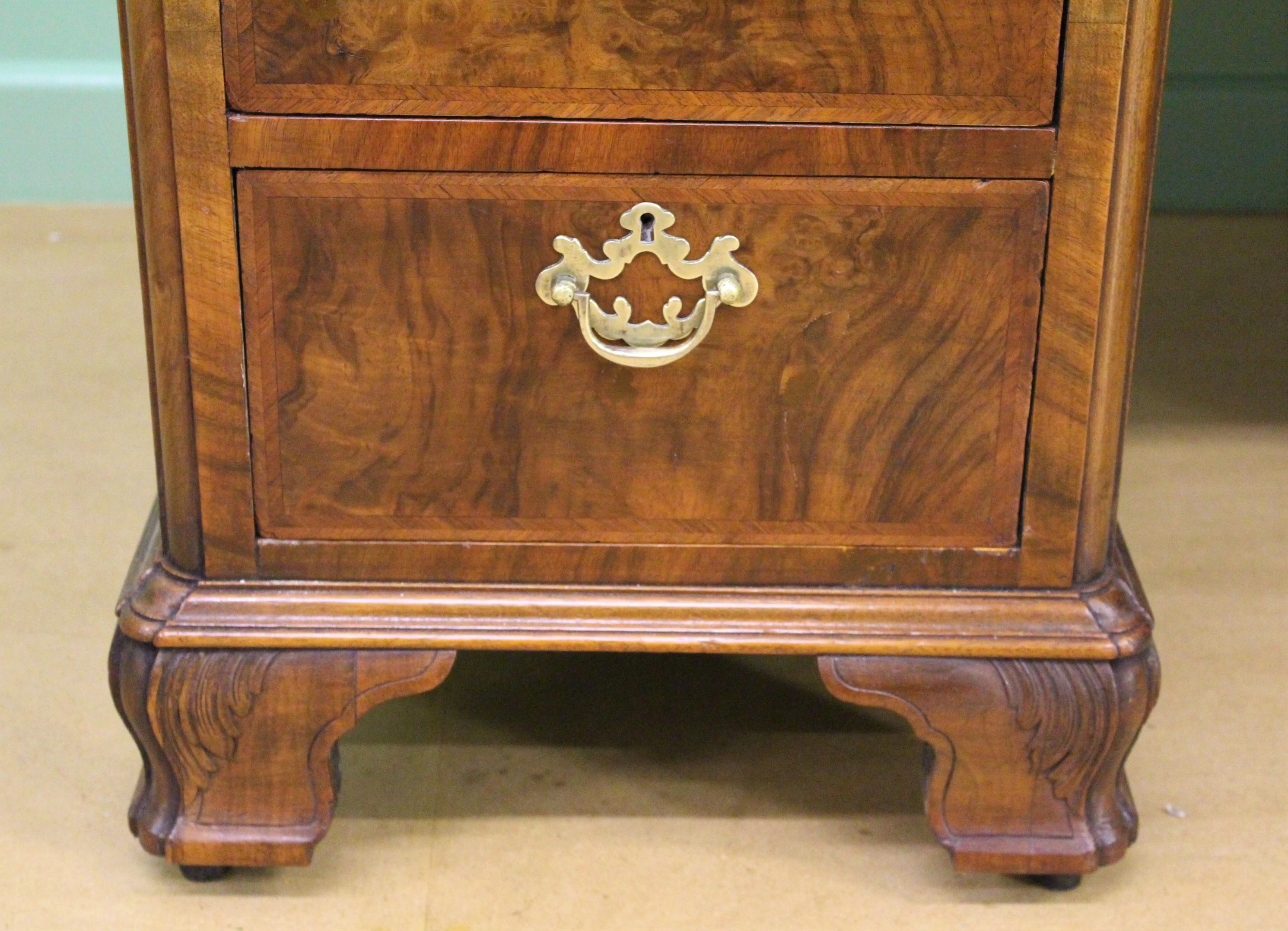 Early 20th Century English Burr Walnut Pedestal Desk by Maple & Co.