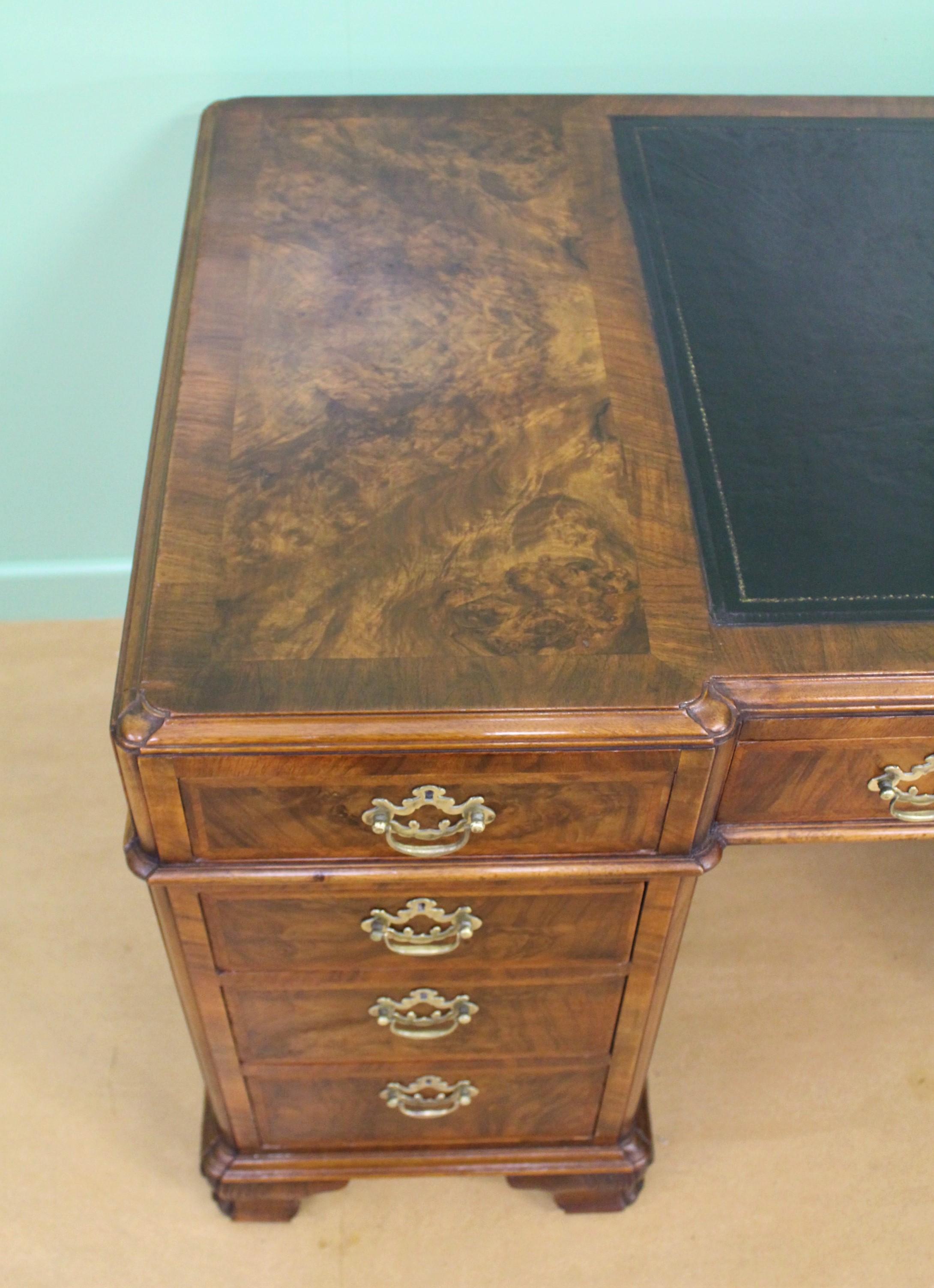 English Burr Walnut Pedestal Desk by Maple & Co. 4