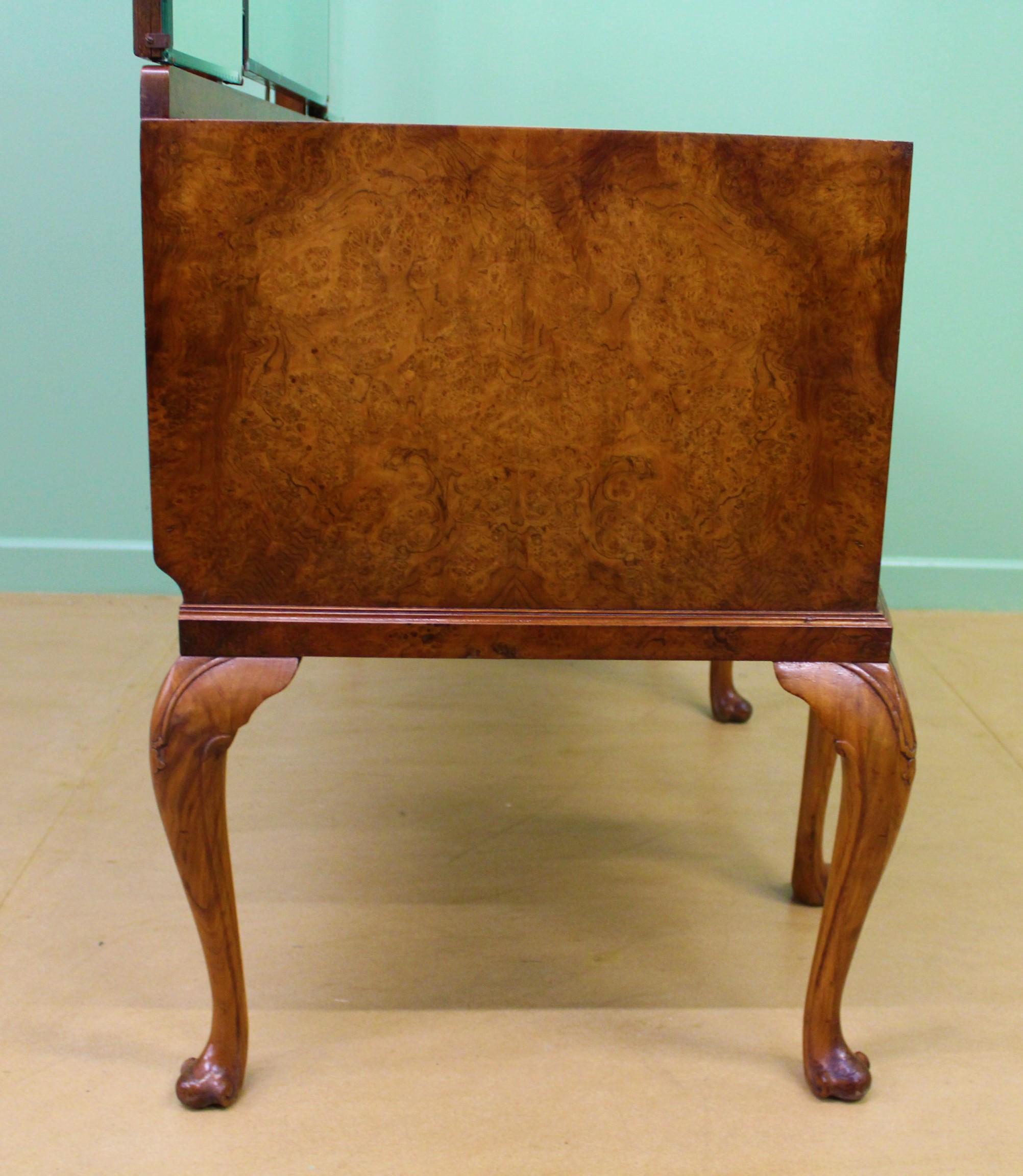 English Burr Walnut Queen Anne Style Dressing Table 8