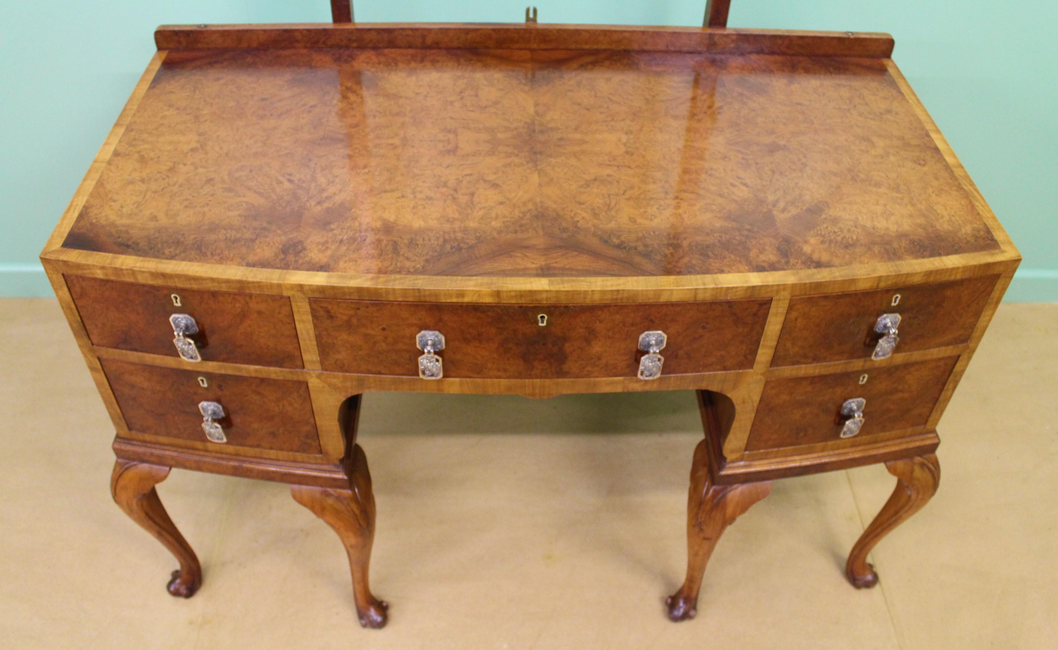 English Burr Walnut Queen Anne Style Dressing Table 10