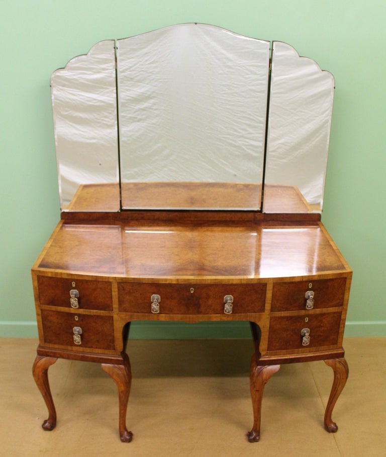 English Burr Walnut Queen Anne Style Dressing Table at 1stDibs