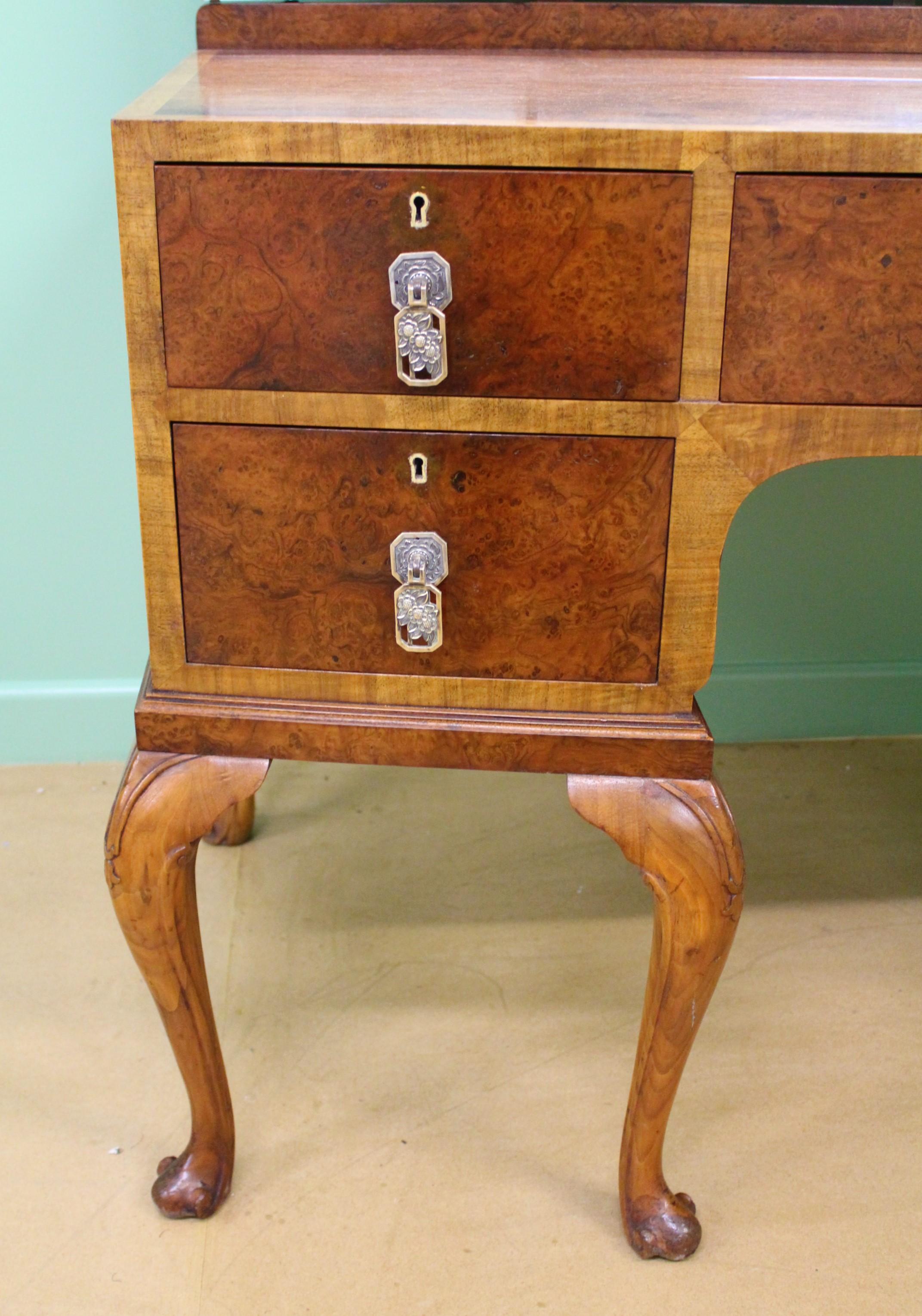 English Burr Walnut Queen Anne Style Dressing Table 1