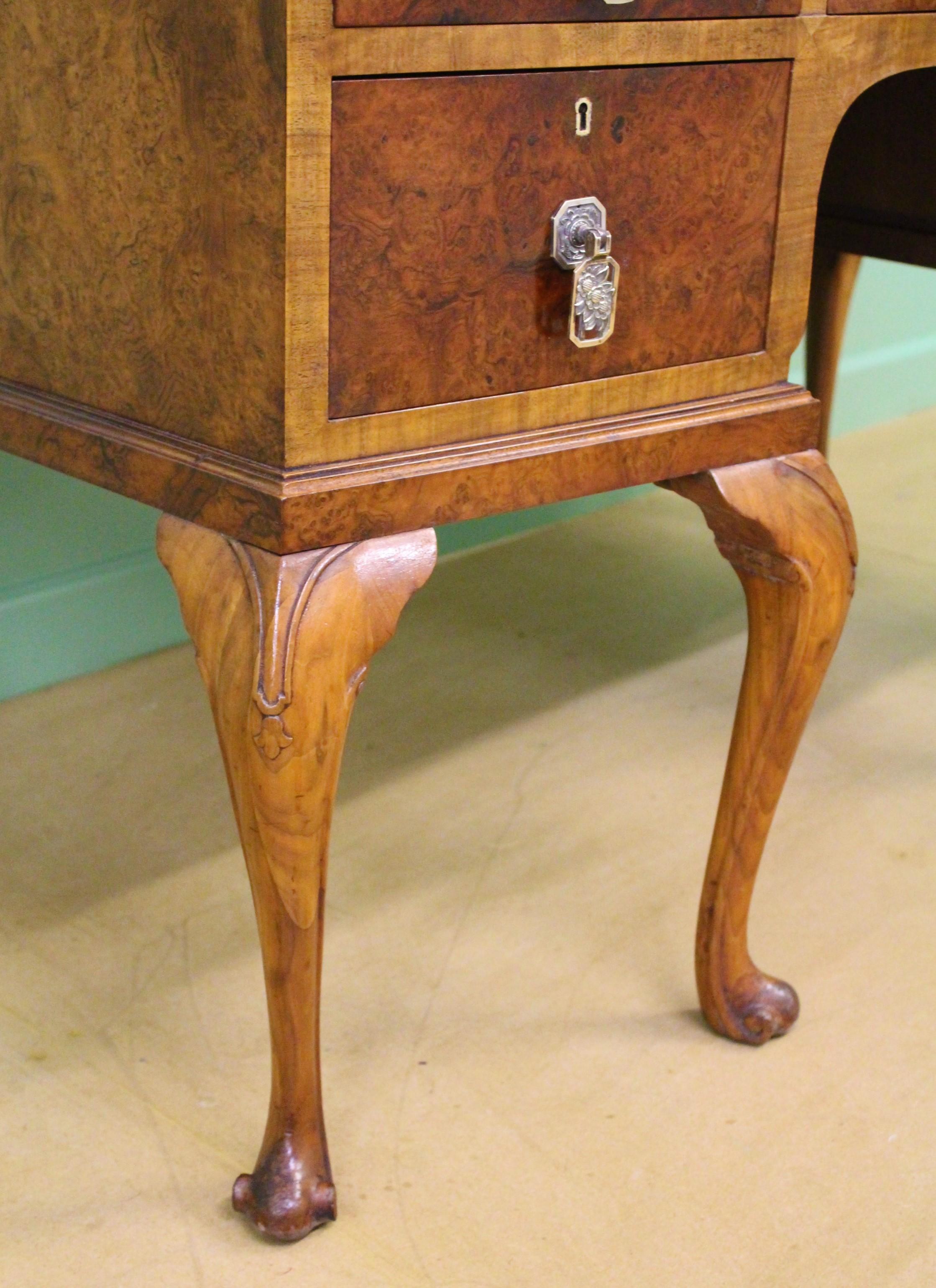 English Burr Walnut Queen Anne Style Dressing Table 2