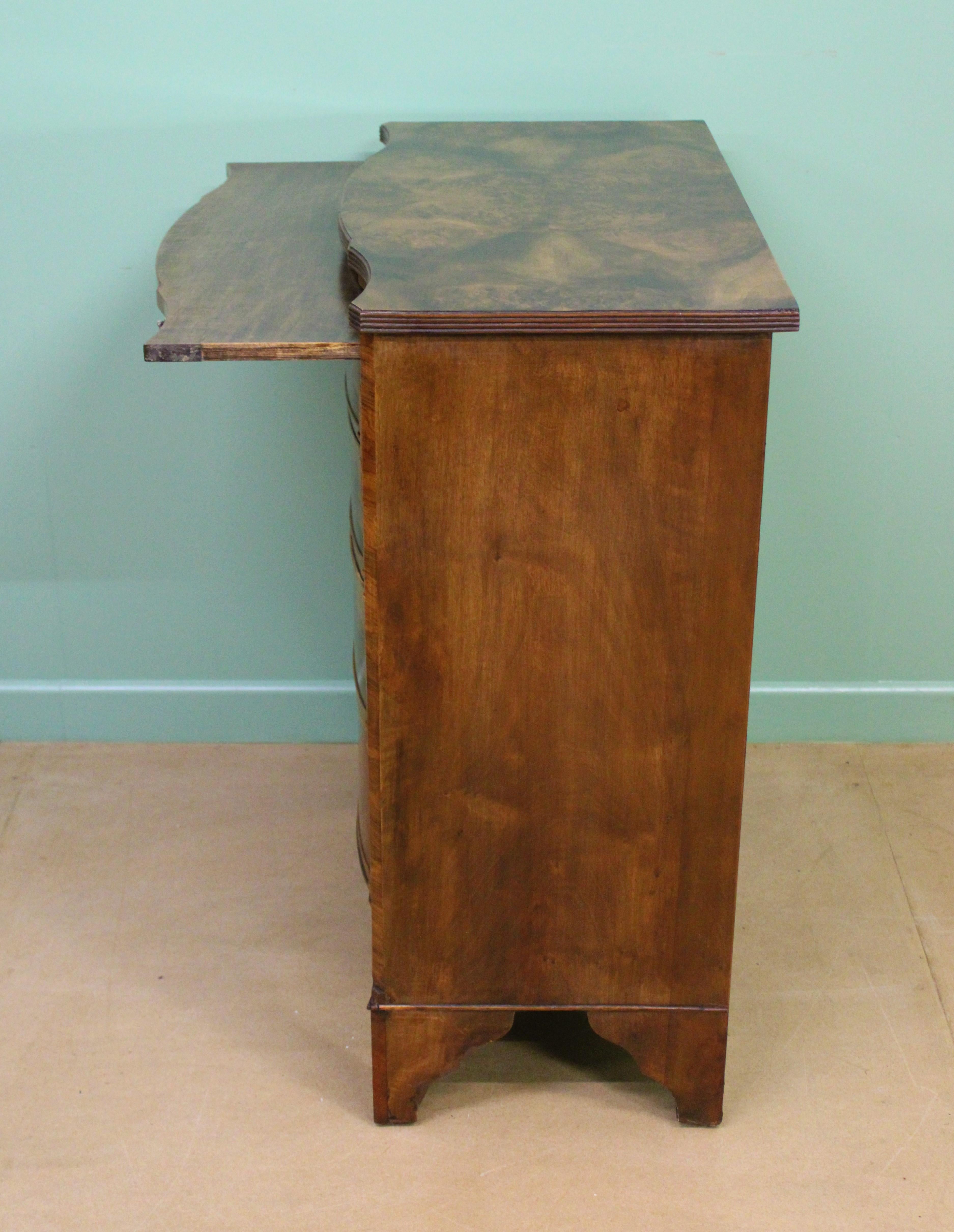 English Burr Walnut Serpentine Fronted Chest of Drawers For Sale 8