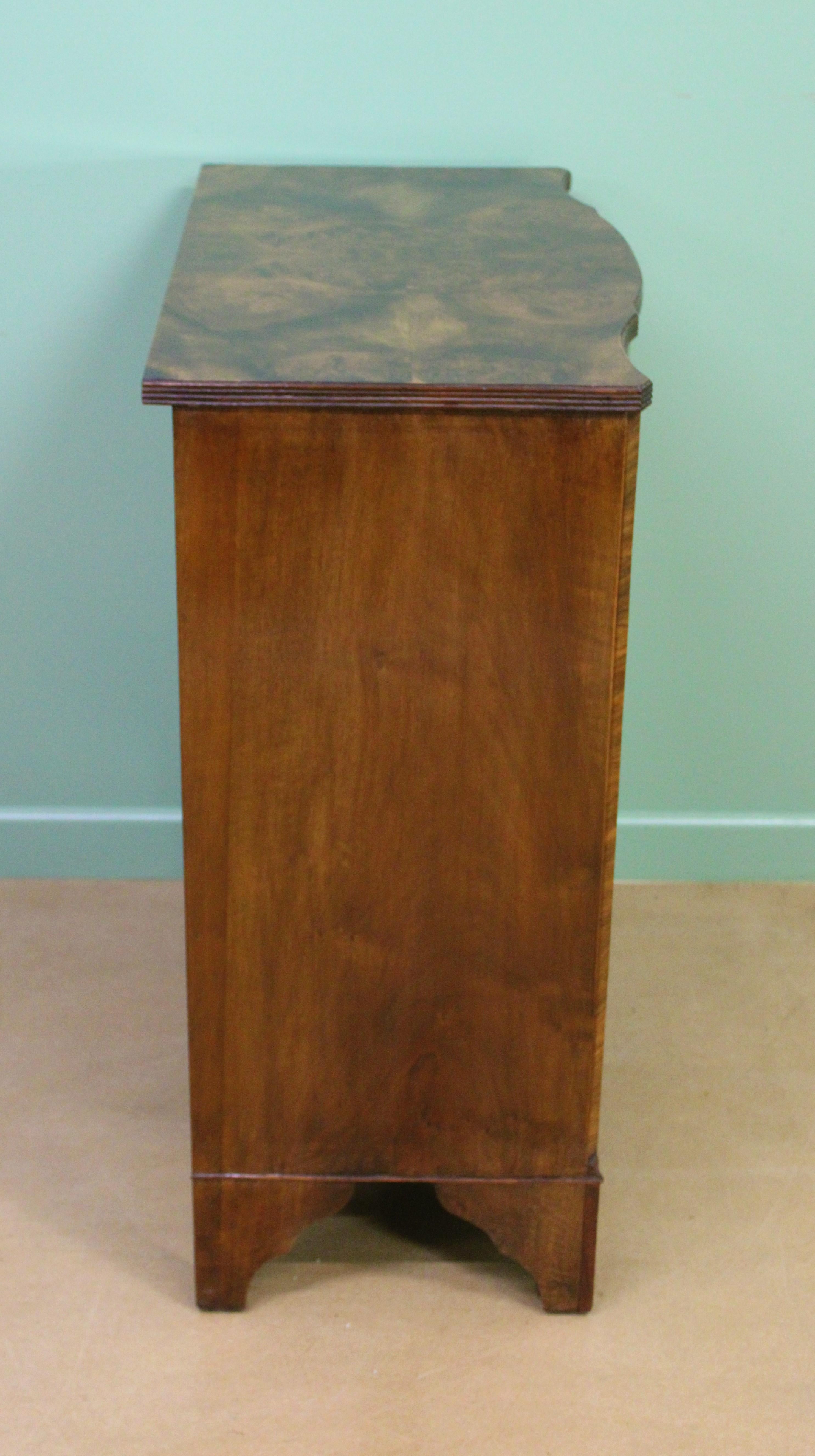 English Burr Walnut Serpentine Fronted Chest of Drawers For Sale 9