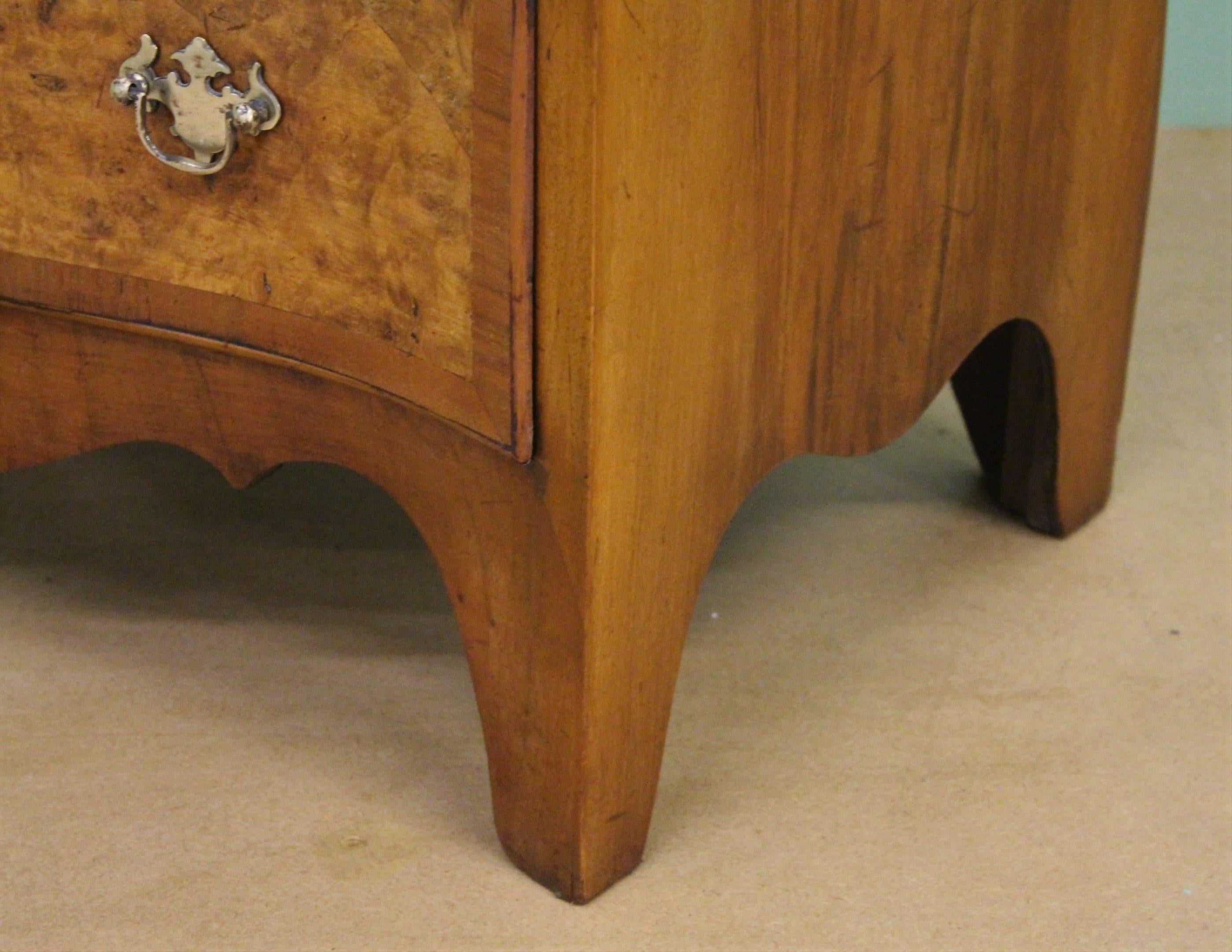 English Burr Walnut Serpentine Fronted Chest of Drawers 1