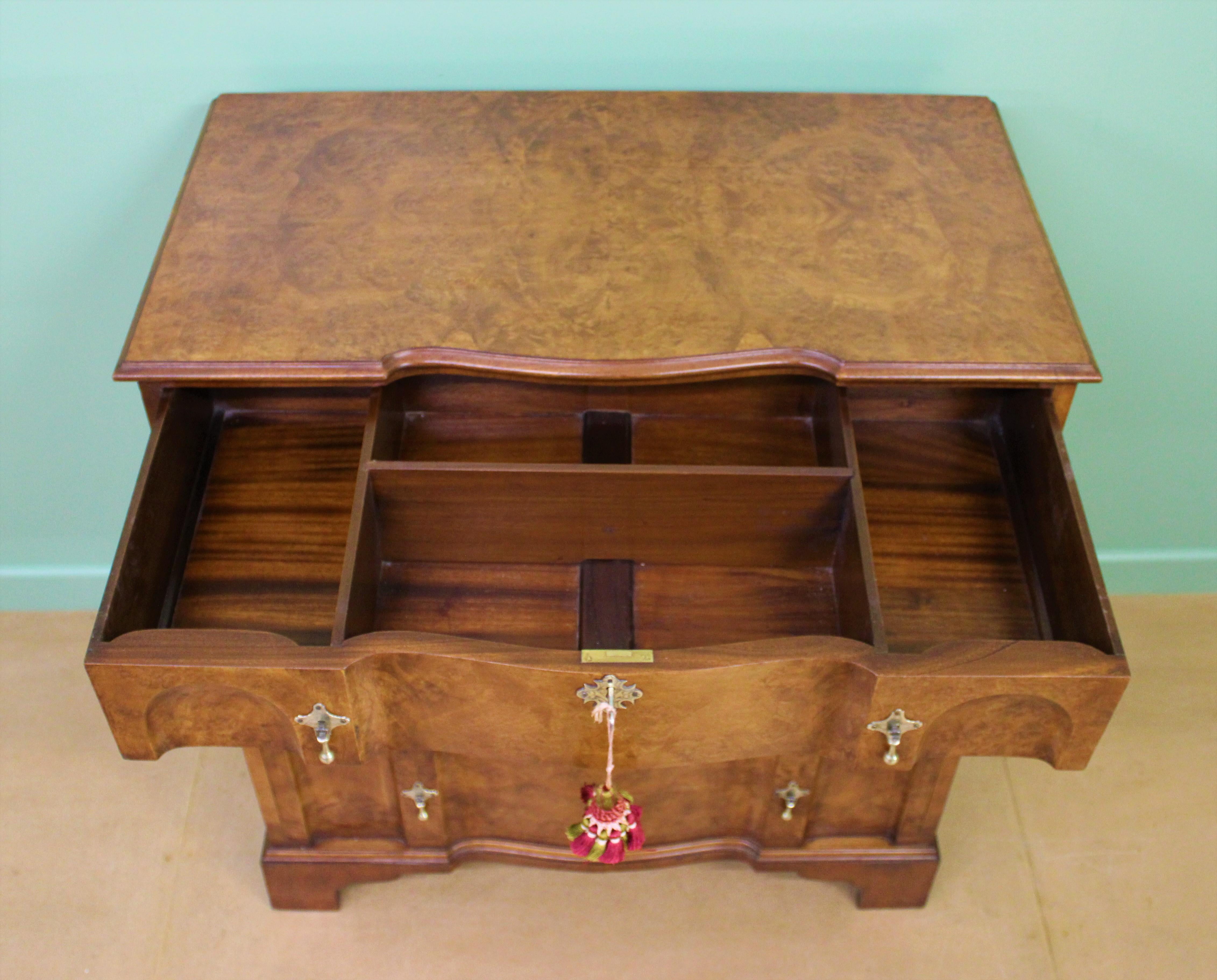 English Burr Walnut Shaped Front Chest of Drawers For Sale 7