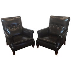 English Button Leather Club Chairs from the Edwardian Era, Individually Priced