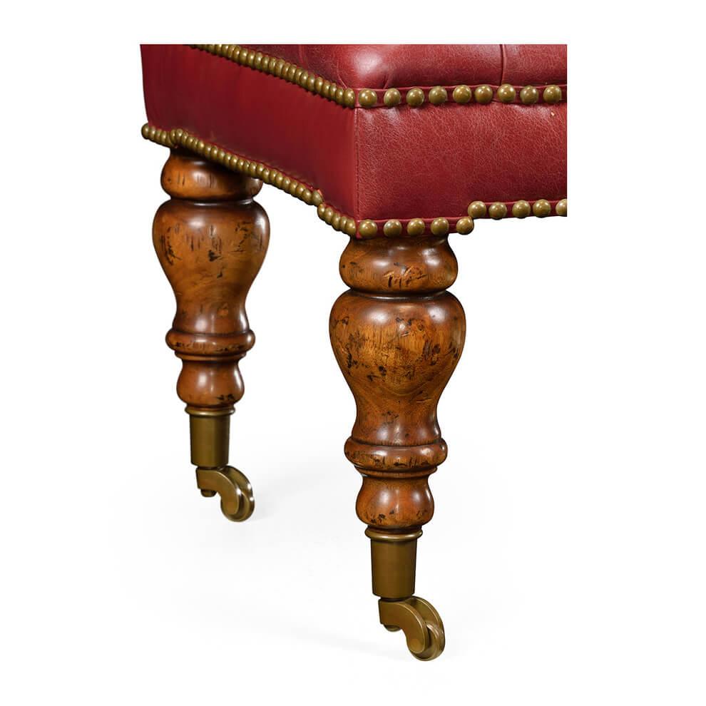 European English Button Tufted Leather Footstool