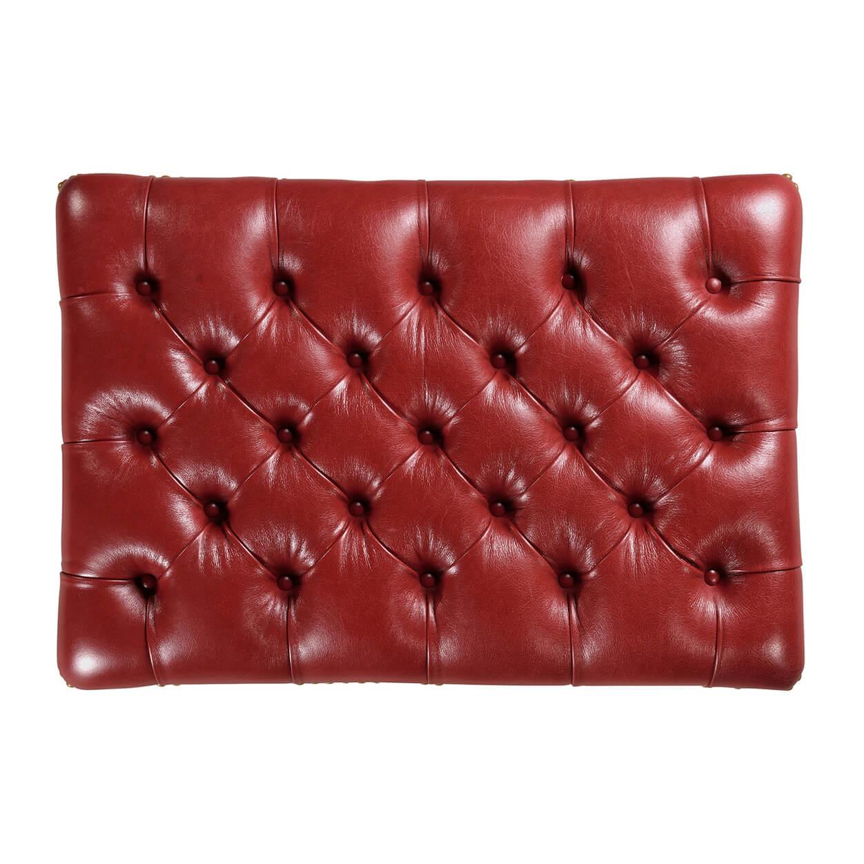 English Button Tufted Leather Footstool In New Condition In Westwood, NJ