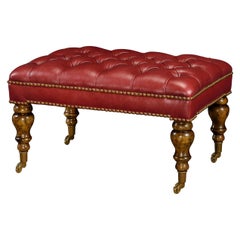 English Button Tufted Leather Footstool