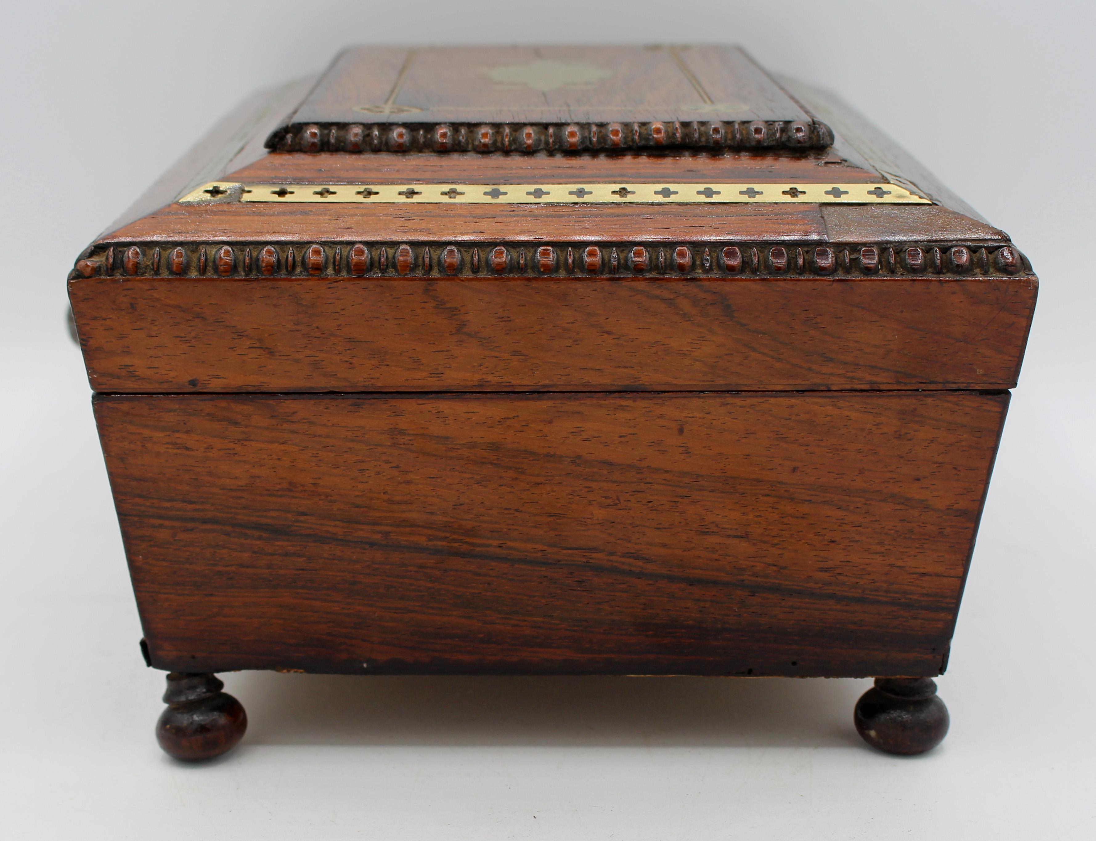 English c. 1815-25 Regency Brass Inlaid Work Box In Good Condition In Chapel Hill, NC