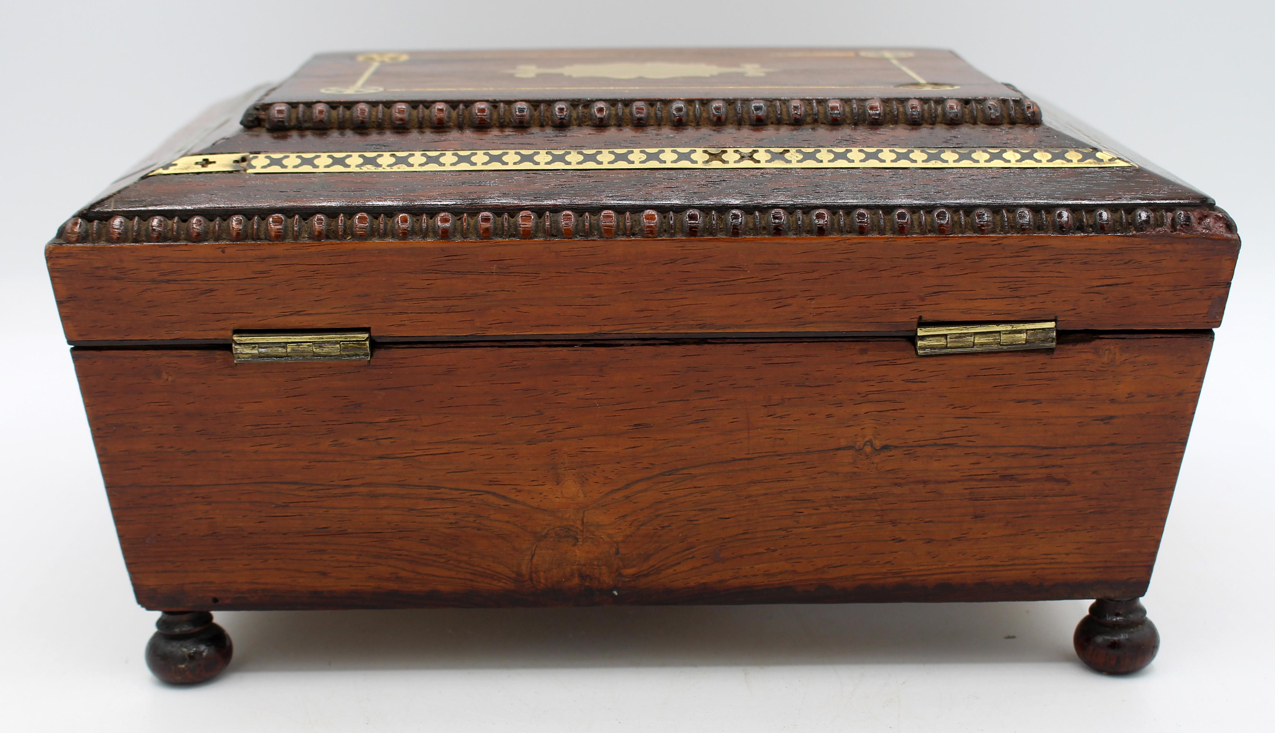 19th Century English c. 1815-25 Regency Brass Inlaid Work Box