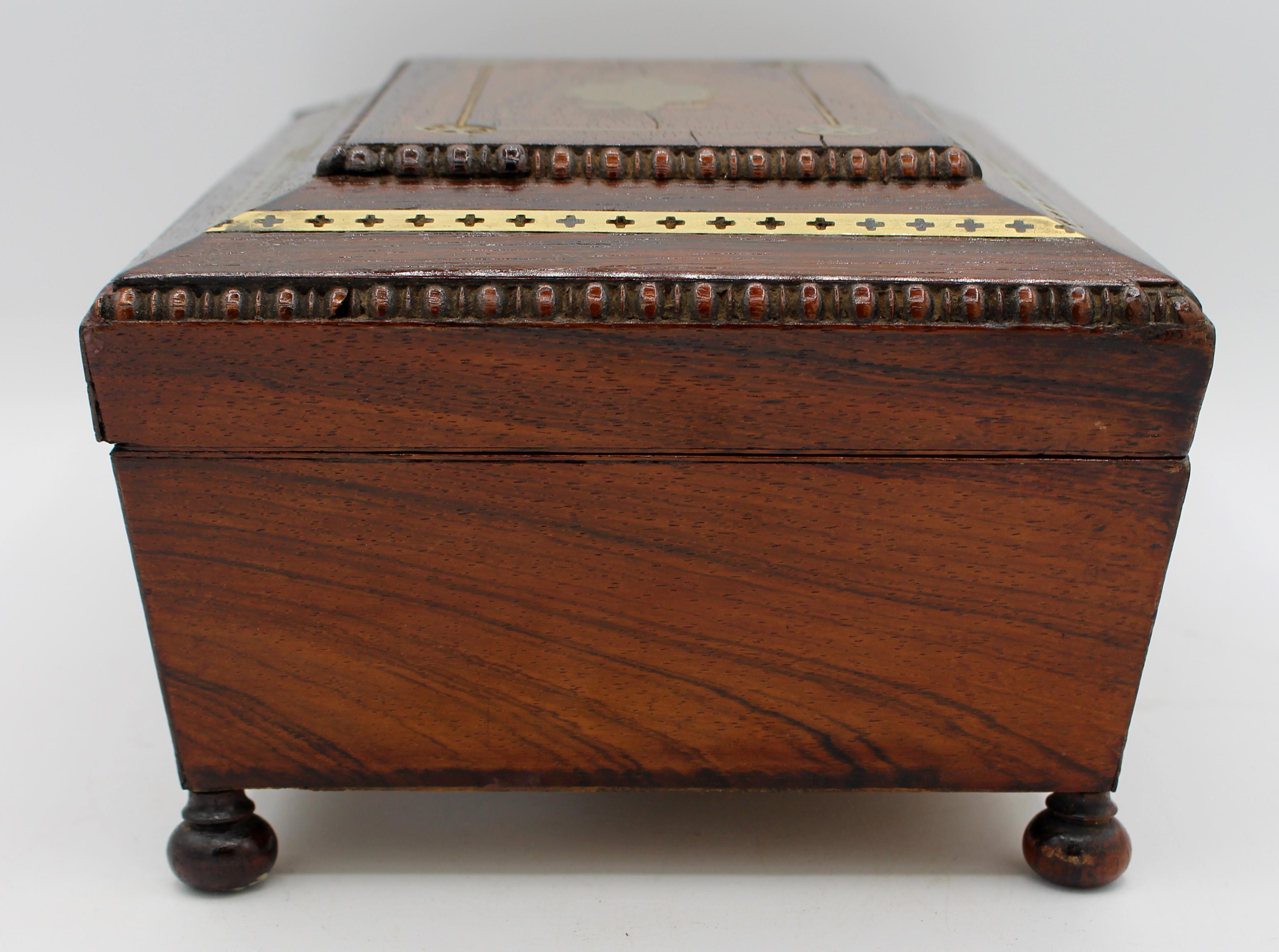 English c. 1815-25 Regency Brass Inlaid Work Box 1
