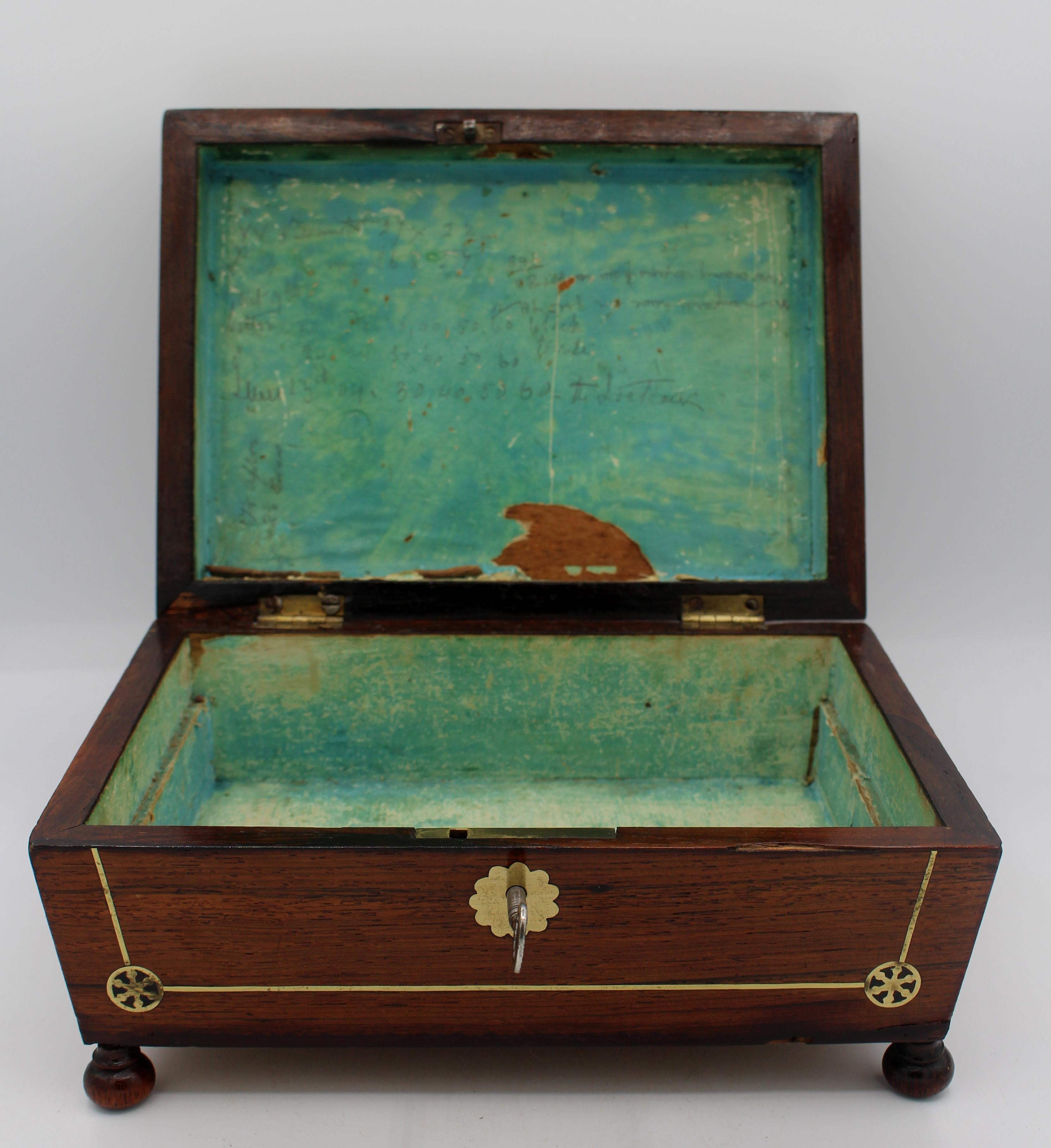 English c. 1815-25 Regency Brass Inlaid Work Box 3