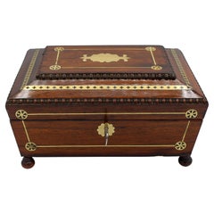 Antique English c. 1815-25 Regency Brass Inlaid Work Box