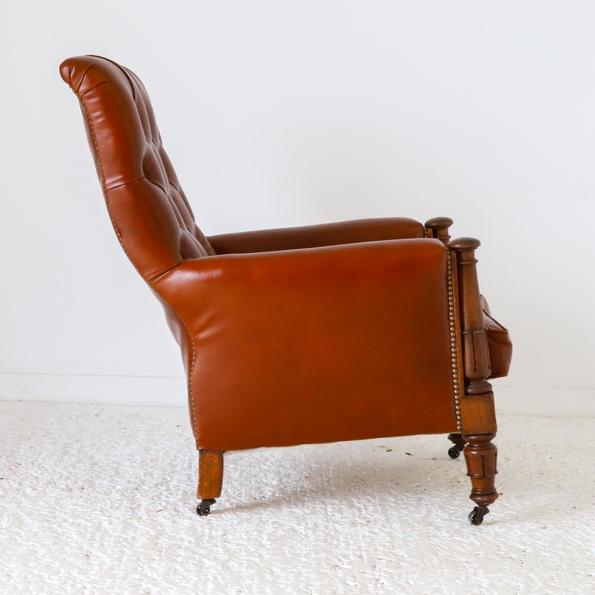English c. 1830 Mahogany William IV Library Chair reupholstered in tan leather  For Sale 5
