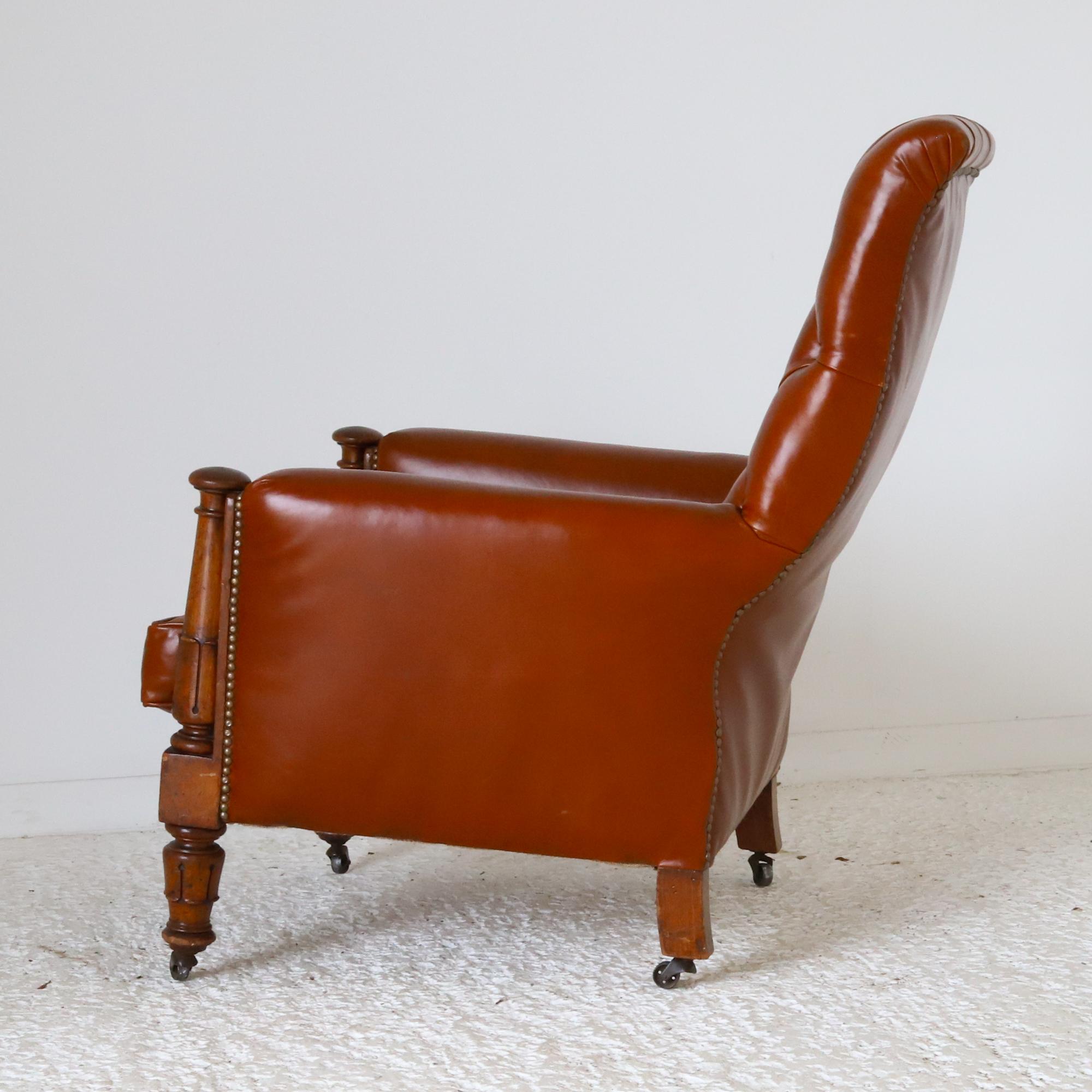 English c. 1830 Mahogany William IV Library Chair reupholstered in tan leather  For Sale 7