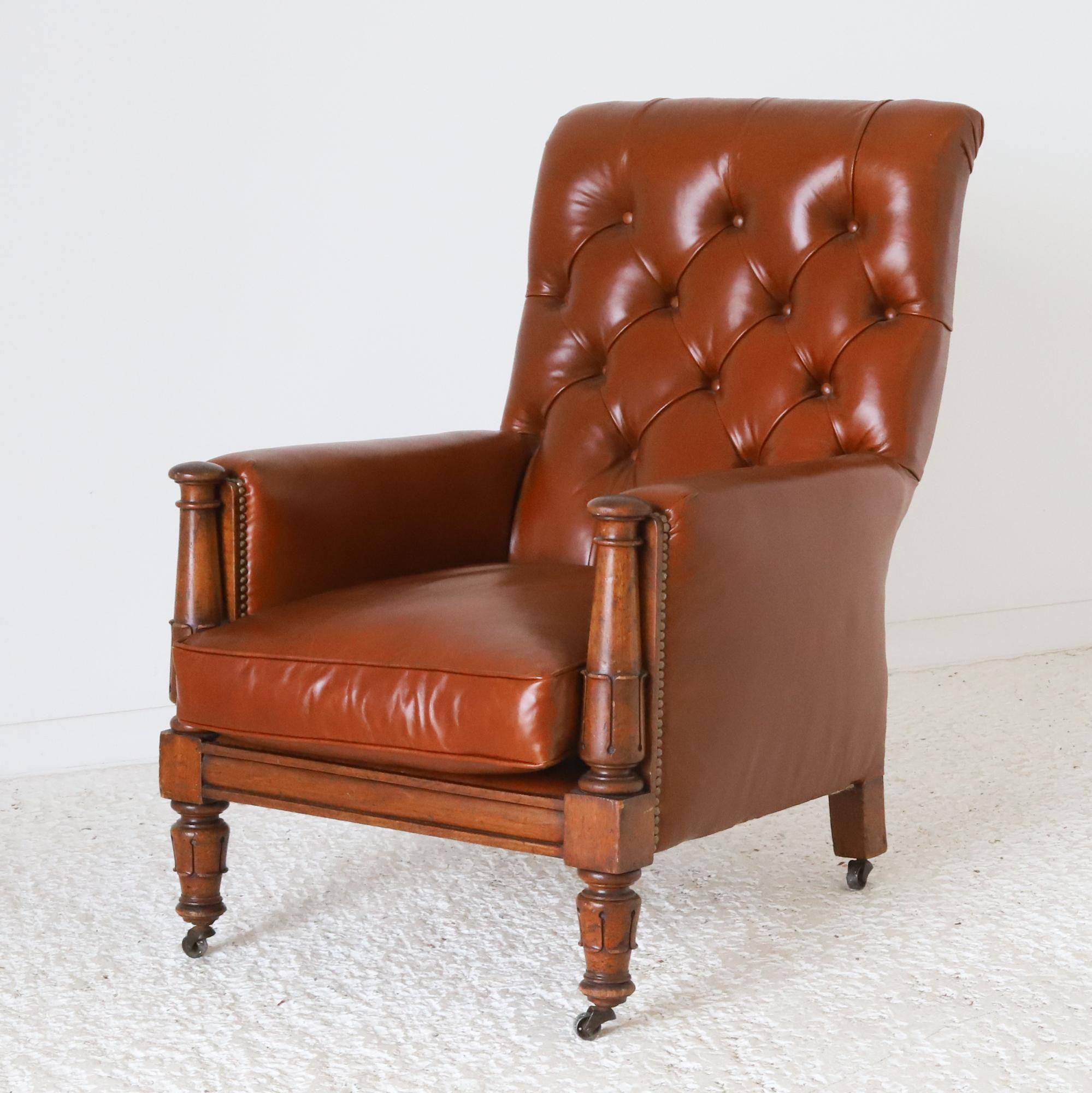 English c. 1830 Mahogany William IV Library Chair reupholstered in tan leather  For Sale 8