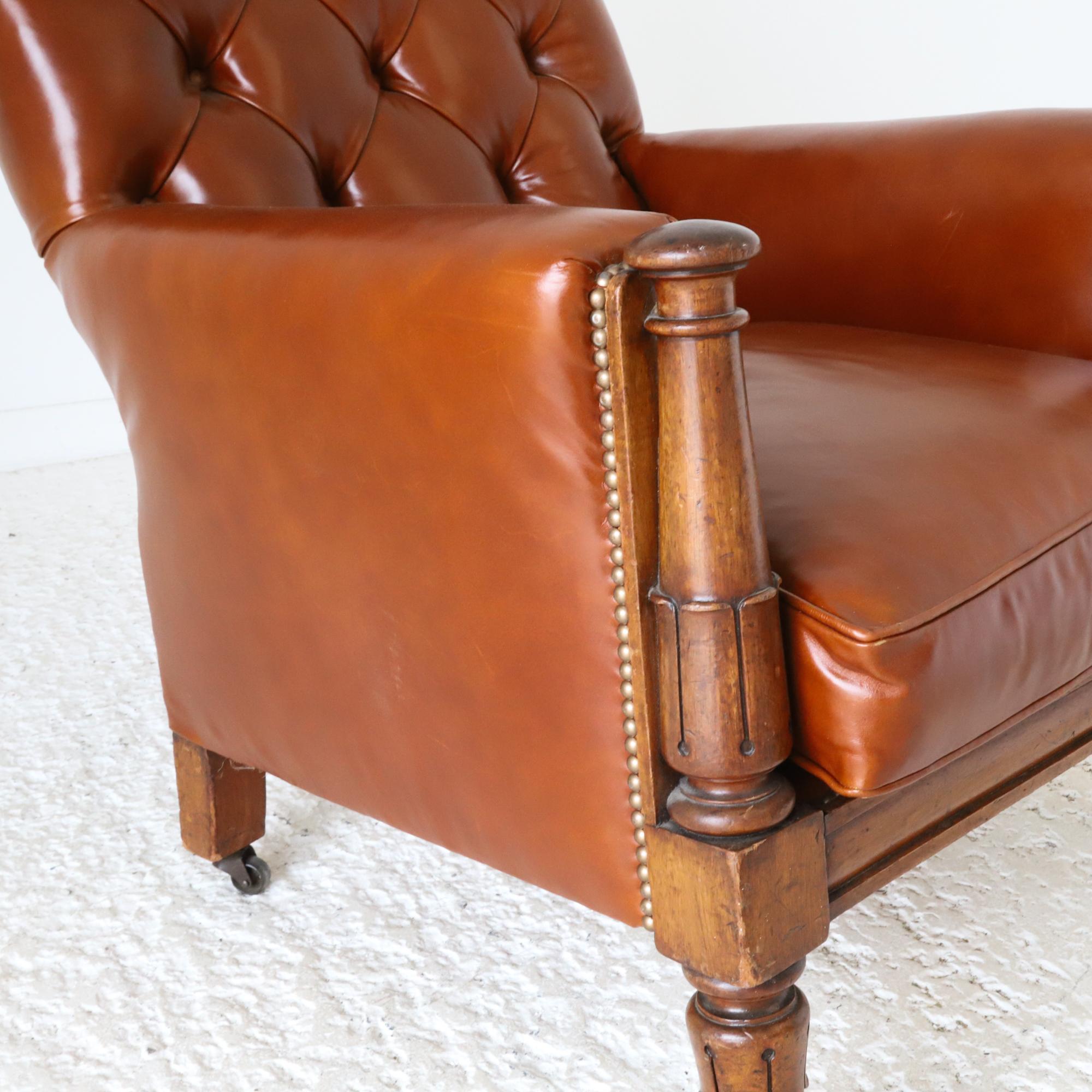 English c. 1830 Mahogany William IV Library Chair reupholstered in tan leather  For Sale 2