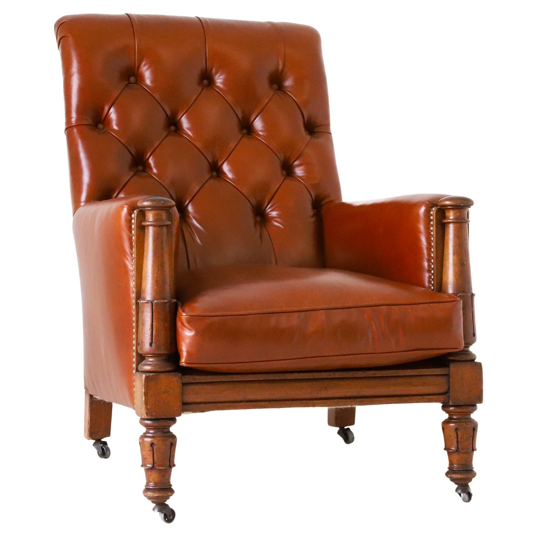 English c. 1830 Mahogany William IV Library Chair reupholstered in tan leather  For Sale