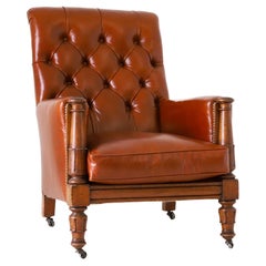 English c. 1830 Mahogany William IV Library Chair reupholstered in tan leather 