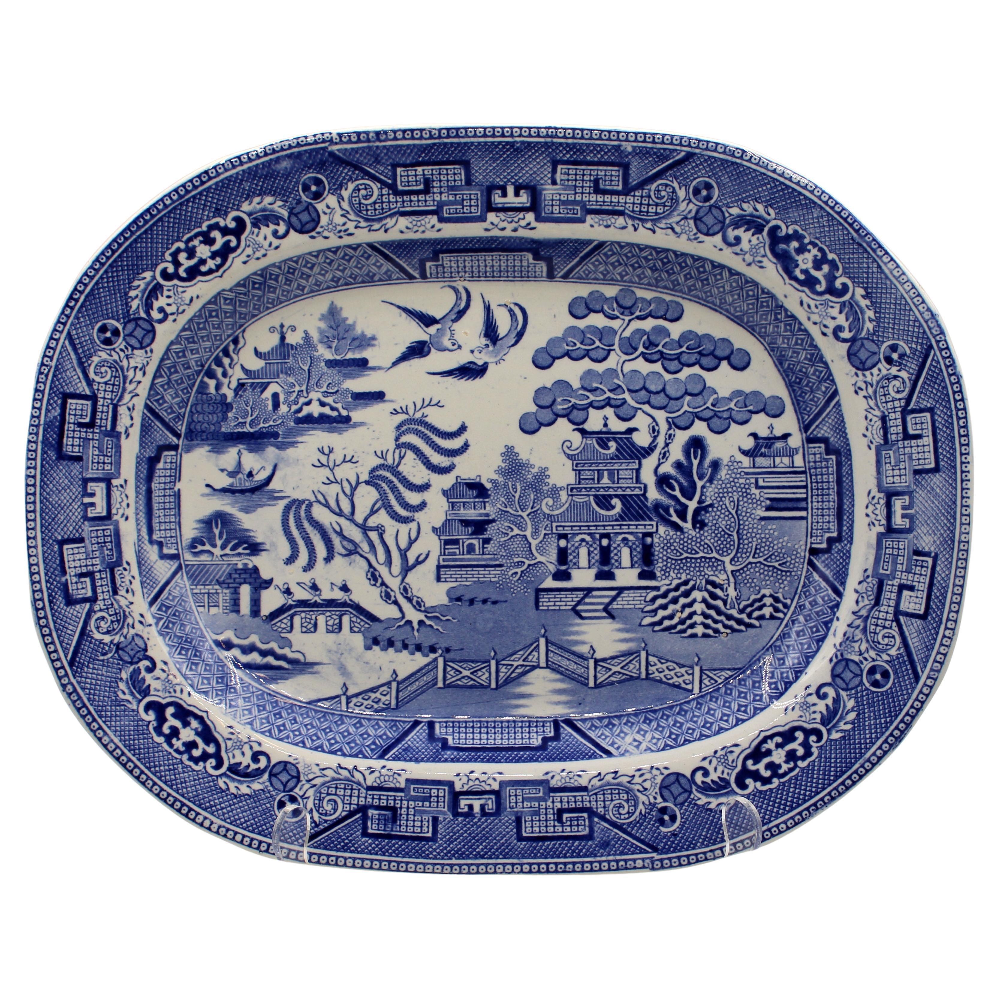 English c. 1859-84 Blue Willow Pattern Platter by J.T. Hudden