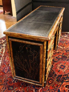 English c. 1880s Bamboo and Faux Lacquer Double Pedestal Desk