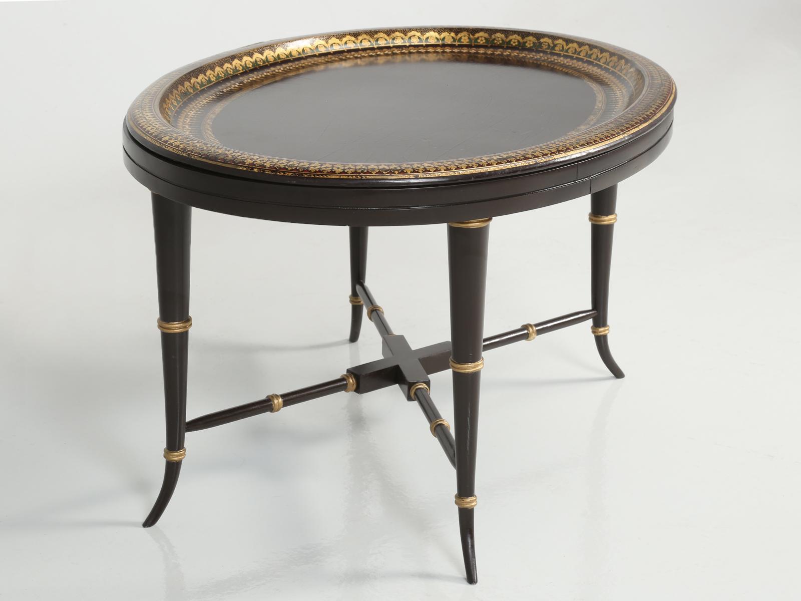 Napoleon III English circa 1800s Black Lacquered Papier Mâché Tray on Stand Mappin Brothers