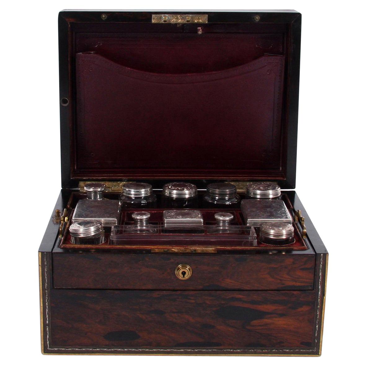 English circa 1900 Coromandel Vanity Box Lined with Red Velvet For Sale
