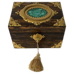 English Calamander Filing Box with Malachite and Brass Fittings