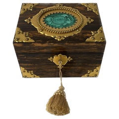 Antique English Calamander Filing Box with Malachite and Brass Fittings