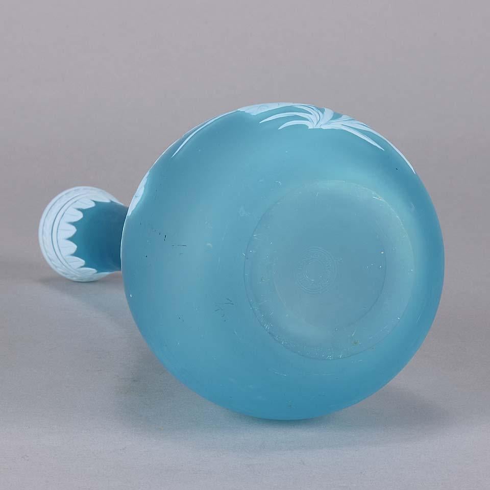 English Cameo Glass Blue Flower Vase by Thomas Webb 2
