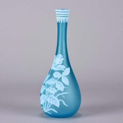 English Cameo Glass Blue Flower Vase by Thomas Webb