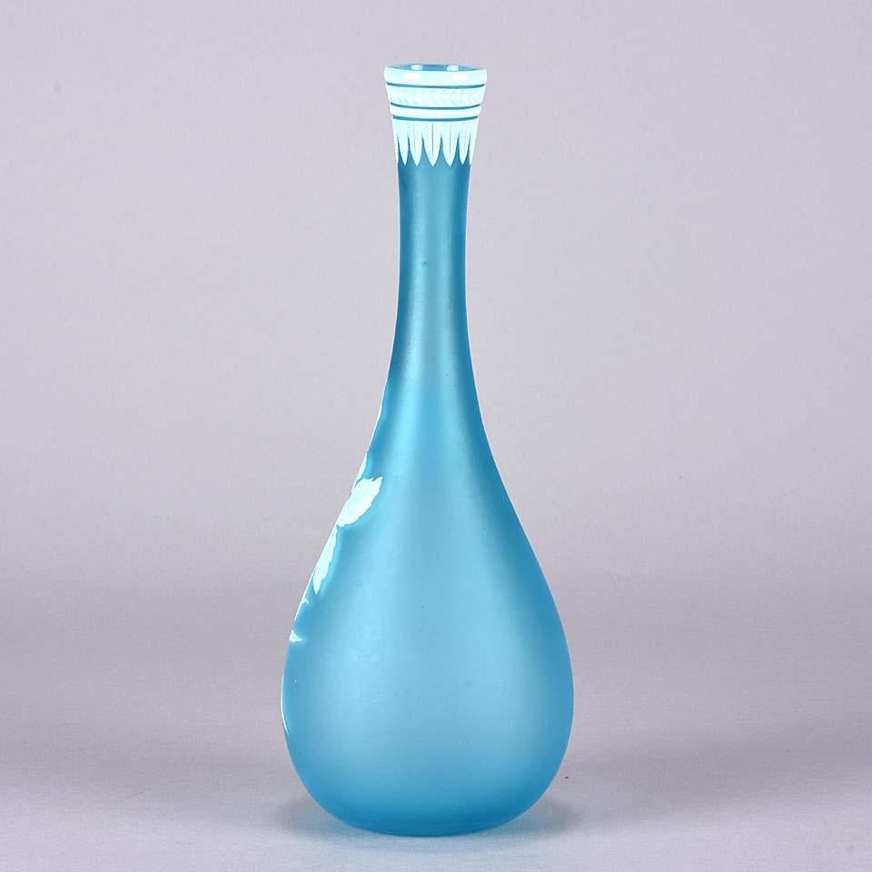 Art Nouveau English Cameo Glass Blue Flower Vase by Thomas Webb