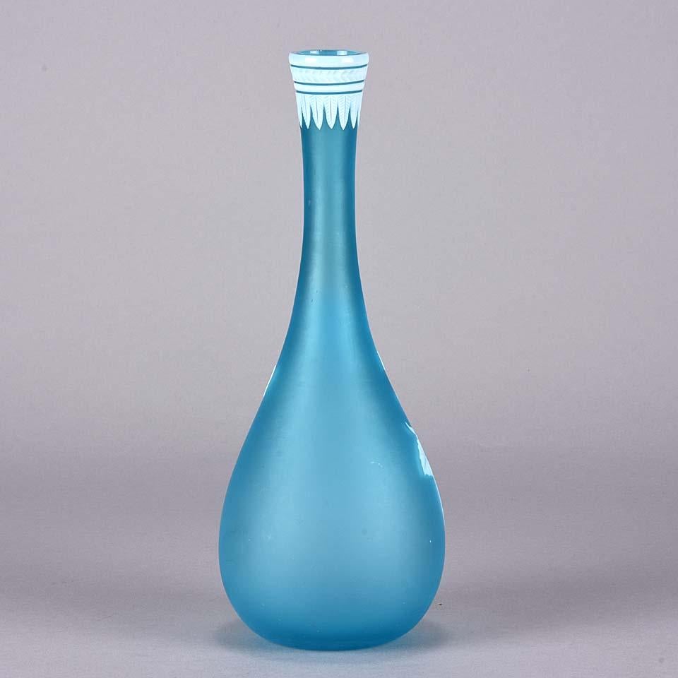 Engraved English Cameo Glass Blue Flower Vase by Thomas Webb