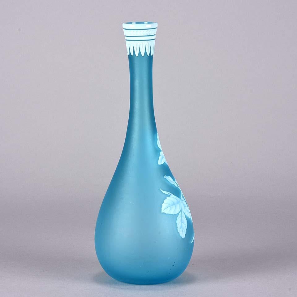English Cameo Glass Blue Flower Vase by Thomas Webb In Excellent Condition In London, GB