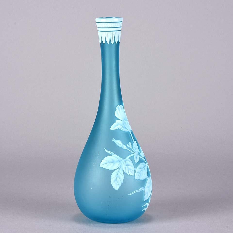 Early 20th Century English Cameo Glass Blue Flower Vase by Thomas Webb