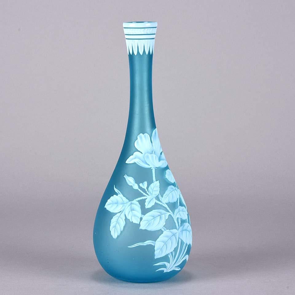 Cut Glass English Cameo Glass Blue Flower Vase by Thomas Webb
